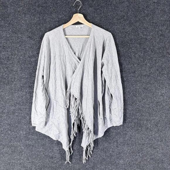 Vila Milano Sweaters - Vila Milano Cardigan Women L Large Gray Open Front Long Sleeve Fringe Casual